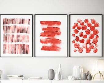 Abstract art Red Poster Bundle Mid Century Watercolour Art print Large Wall Art Prints orange Minimalist Print Modern Decor living room