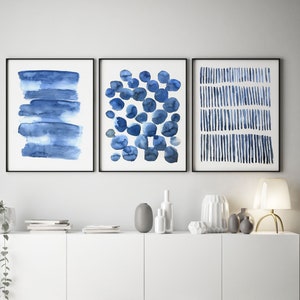 Scandinavian Art abstract watercolour print BUNDLE, Minimalist Print, Contemporary Home Decor, Abstract Art Poster, indigo blue art prints