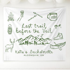 Personalized Bachelorette Party Decor, Custom Bachelorette Camping Party Banner, Camp Bachelorette Party Backdrop, Glamping Bach Party Decor