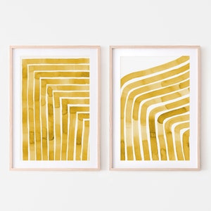 Impresión de acuarela abstracta amarilla BUNDLE, impresión minimalista abstracta contemporánea decoración del hogar arte abstracto cartel oscuro amarillo impresión conjunto de impresión