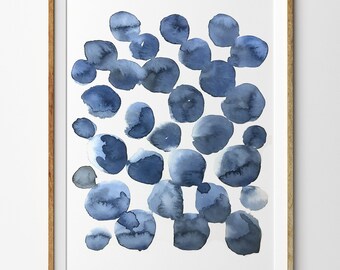 Navy Blue Watercolour Art Print, Abstract Scandinavian Decor