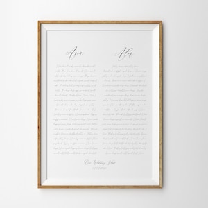 Regalo de aniversario de boda de un año, cartel impreso de arte de votos de boda, cartel de votos personalizados, regalo de primer aniversario, impresión de arte de sus votos