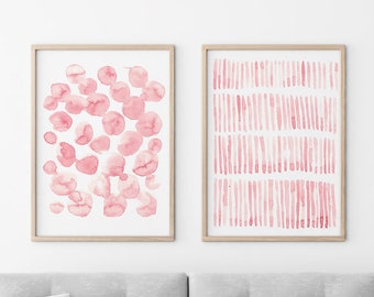 Scandinavian Watercolor Art Print Set, Blush Pink Decor