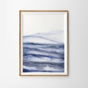 Cartel abstracto Indigo Pintura acuarela escandinava Arte arte gran pared Arte imprime azul marino minimalista impresión moderna decoración sala de estar