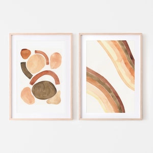Bedroom Print Set Orange Mid Century abstract watercolour Wall Art Set of 2 Modern Orange Art Bedroom Wall Art modern watercolour set