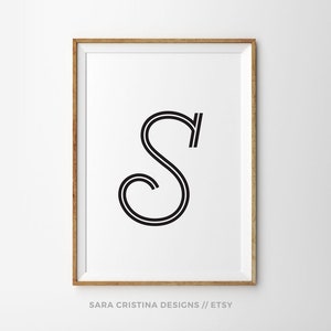 Impresión de arte escandinavo, impresión de cartas personalizadas, impresiones iniciales, arte de la pared de la oficina, impresión de arte de la carta, impresión minimalista, impresión en blanco y negro