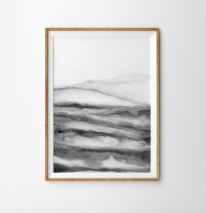 Abstract Black and White Landscape Minimal Watercolour Print Etsy Canada