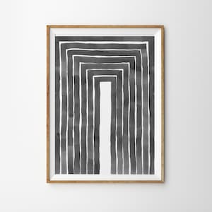 Arte escandinavo, impresión minimalista, patrón de acuarela, decoración contemporánea del hogar, cartel de arte abstracto, sala de estar impresión en blanco y negro