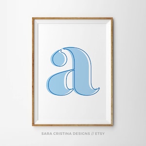 Bebé azul vivero niño decoración de la habitación, letras personalizadas impresiones iniciales, regalo de la ducha del bebé, regalo del niño del bebé recién nacido, decoración de la habitación inicial del azul del bebé,