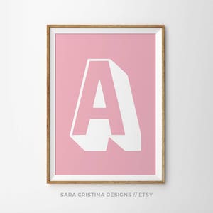 Custom Nursery Wall Art Initial letter Poster Personalized Name Print Letter Baby Shower Gift Kids Room Decor Playroom Art baby pink décor