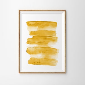 Arte escandinavo ocre amarillo, Cartel de acuarela, Decoración del hogar contemporáneo, Póster de arte abstracto, Pintura de impresión de arte en acuarela amarilla oscura
