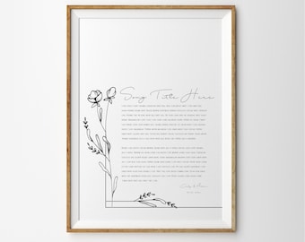 Canción de boda Imprimir letras de canciones Imprimir canción de boda pared Arte Letras personalizadas Imprimir letras de canciones Cartel Primer aniversario Regalo Aniversario del marido