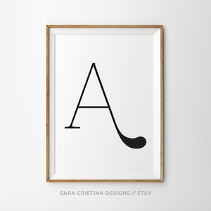 Impresión de arte escandinavo, impresión de letras personalizadas, impresiones iniciales, arte de pared de oficina, impresión de arte de letras, impresión minimalista, impresión en blanco y negro