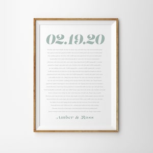 Ein Jahr Hochzeitstag Geschenk, Hochzeitsgelübde Kunstdruck Poster, Personalisierte Gelübde Poster, Erstes Jubiläumsgeschenk, Ihr Gelübde Kunstdruck