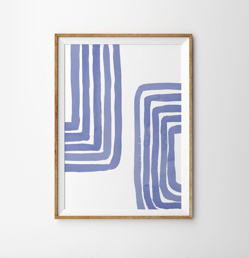 Large Abstract Art Blue Line Art Abstract Watercolor Mid Etsy