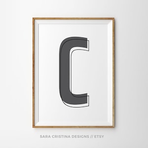 Impresión de arte escandinavo, impresión de cartas personalizadas, impresiones iniciales, arte de la pared de la oficina, impresión de arte de la carta, impresión minimalista, impresión en blanco y negro