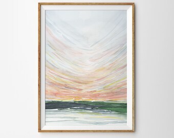 Aquarelle de paysage abstrait Impression, impression d’art abstrait décor de chambre à coucher, décor de chambre à coucher paysage, art paysager abstrait, grandes impressions d’art