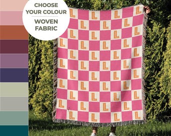 Girly Personalized Blanket - Custom Name blanket, pink monogramed checkered blanket