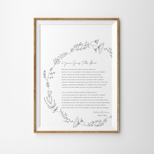 Regalo de aniversario de bodas de un año, póster de impresión artística de votos matrimoniales, póster de votos personalizados, regalo de primer aniversario, impresión artística de sus votos