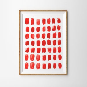 Arte abstrata, pôster vermelho, impressão de aquarela de meados do século, grandes impressões de arte de parede, laranja, impressão minimalista, decoração moderna para sala de estar