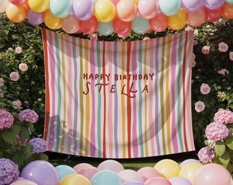 Banner de feliz cumpleaños, telón de fondo para niños, banner de cumpleaños personalizado con nombre