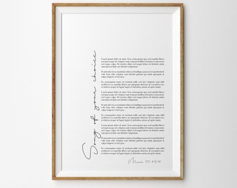 Custom Song lyrics Print Wedding song Print  first dance lyric Print Song lyrics wall art wedding song lyric gift anniversary gift