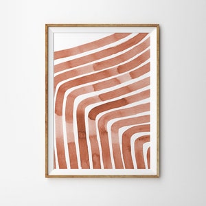 Mid Century Neutrale Aquarel Art print Grote Wall Art Prints oranje Minimalistische Print Modern Decor woonkamer Abstracte kunst oranje Poster