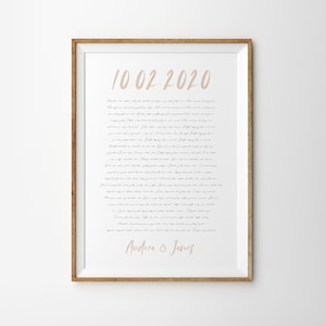 Vœux de mariage Art mural Vœux personnalisés Affiche Cadeau du premier anniversaire vos vœux impression d’art Un an Cadeau du premier anniversaire de mariage