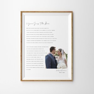 Regalo de aniversario de boda de un año, impresión de arte de canción de boda, cartel de votos personalizado, regalo de primer aniversario, impresión de arte de tus votos