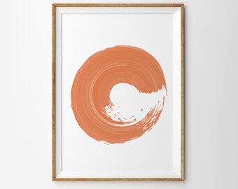 Abstract Orange Circle Art Print, Mid-Century Modern Decor