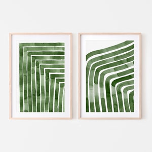 Green abstract watercolour print BUNDLE, Minimalist Print Abstract Contemporary Home Decor Abstract Art Poster Dark Green print set