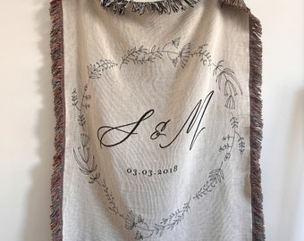 Custom Throw Blanket Couple Initials cotton anniversary gift Husband second anniversary gift wife cotton anniversary valentines gift