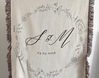 Personalized Throw Blanket Initials cotton anniversary gift Wedding couples Gift Couple initials second anniversary gift cotton anniversary