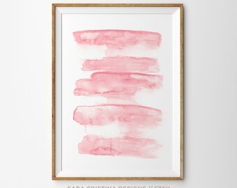 Blush Pink Watercolor Abstract Art Print, Brush Strokes