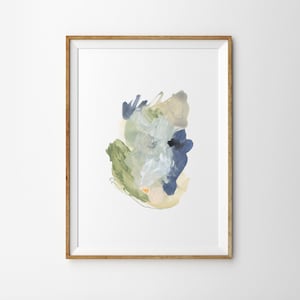 Azul Arte abstracto Cartel neutro Acuarela Impresión artística Impresiones de arte de pared grande azul abstracto Decoración moderna sala de estar