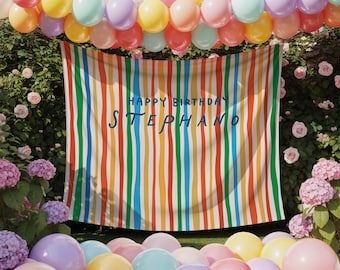 Happy Birthday Banner Kids Backdrop Personalized whimsical Birthday Name Banner