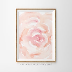 Peinture à l’aquarelle abstraite, Art mural rose blush, Grande affiche rose, Décor rose pastel poussiéreux, Pinceau rose, impression d’art abstrait