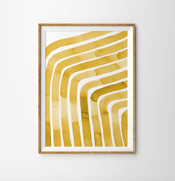 Yellow Ochre Scandinavian Art, Watercolour Poster, Contemporary Home Decor, Abstract Art Poster, Yellow Ochre Watercolor art print painting