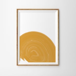 Arte escandinava em ocre amarelo, pôster em aquarela, decoração contemporânea para casa, pôster de arte abstrata, pintura em aquarela amarela escura