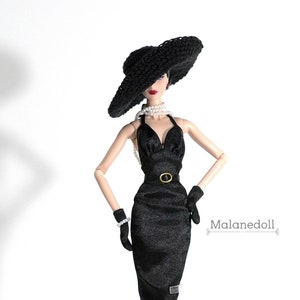 Black Satin backless neck tie dress for 12&quot; Fashion doll such as Fashion royalty, Poppy Parker, Silkstone Barbie, Integrity Toys dolls
