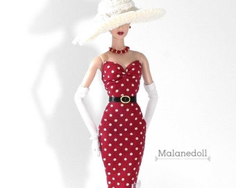 Red polka dotted dress for 12&quot; Fashion doll such as Fashion royalty, Poppy Parker, Silkstone Barbie, Integrity Toys dolls
