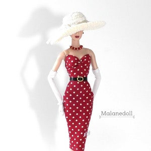 Red polka dotted dress for 12&quot; Fashion doll such as Fashion royalty, Poppy Parker, Silkstone Barbie, Integrity Toys dolls