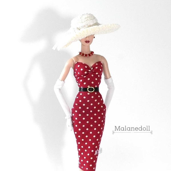 Robe rouge à pois pour poupée mannequin de 30 cm (30 cm) telle que la royauté de la mode, Poppy Parker, Barbie Silkstone, poupées Integrity Toys