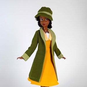 Green coat with Hat (Tiana inspired) fits 11.5 inches or 17 inches Dolls like Disney Princess Classic Dolls or Classic Singing Dolls.