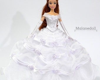 Belle inspired wedding dress  fits 11.5 inches or 17 inches Dolls like Disney Princess Classic Dolls or Classic Singing Dolls.