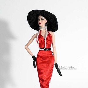 Red Satin backless neck tie dress for 12&quot; Fashion doll such as Fashion royalty, Poppy Parker, Silkstone Barbie, Integrity Toys dolls