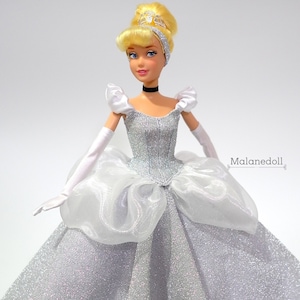 Cinderella Doll Gown: Sparkly Silver Dress for 11.5&quot; or 17&quot; Dolls