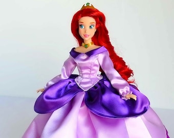 Ariel Inspired Doll Dress: Purple Gown for Dolls