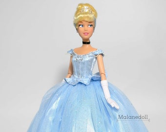 Abito da ballo blu ispirato a Cenerentola (strass) adatto a bambole da 11,5 pollici o 17 pollici come le bambole classiche delle principesse Disney