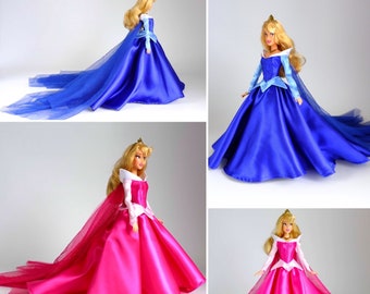 Pink or Blue Sleeping Beauty inspired dress fits 11.5 inches or 17 inches Dolls like Disney Princess Classic Dolls or Classic Singing Dolls.